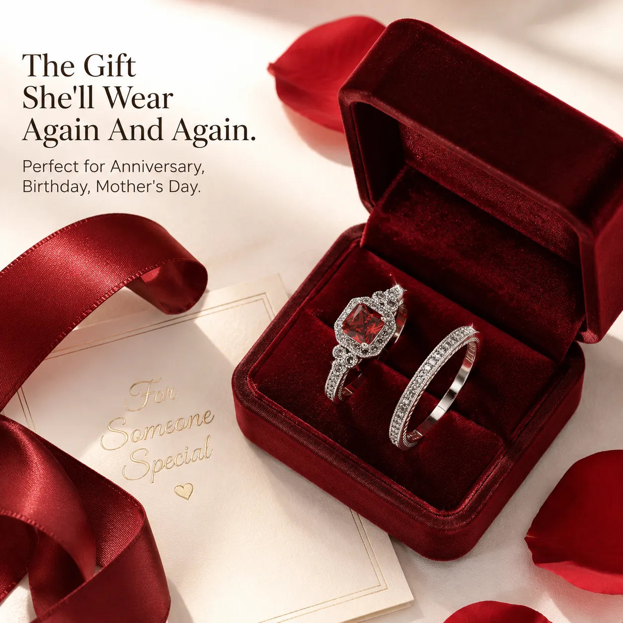 Halo Wedding Ring Sets for Women, Elegant 2-Piece Fashion Engagement Ring & Eternity Band, Bridal Statement Jewelry, Fashion Engagement Rings