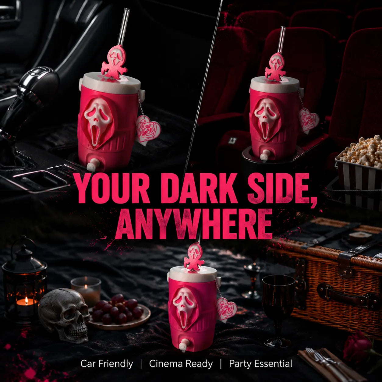 Horror Themed 12oz Can Holder with Lid and Straw, Double-Wall Vacuum Insulated Stainless Steel Tumbler for Cans and Cold Drinks