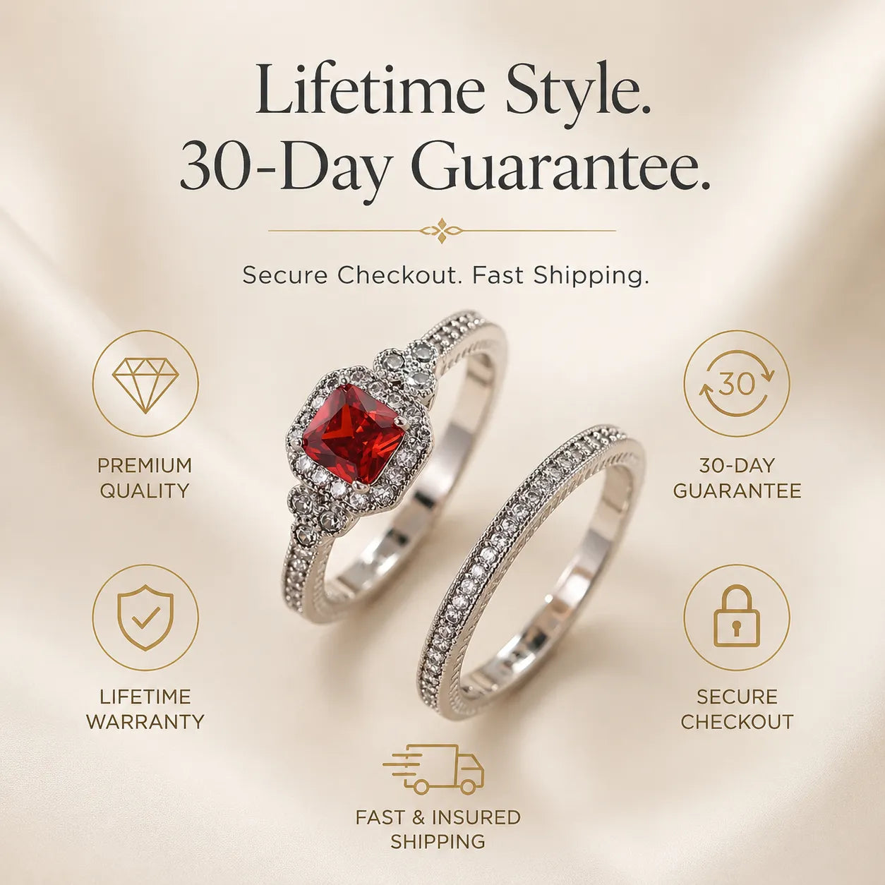 Halo Wedding Ring Sets for Women, Elegant 2-Piece Fashion Engagement Ring & Eternity Band, Bridal Statement Jewelry, Fashion Engagement Rings