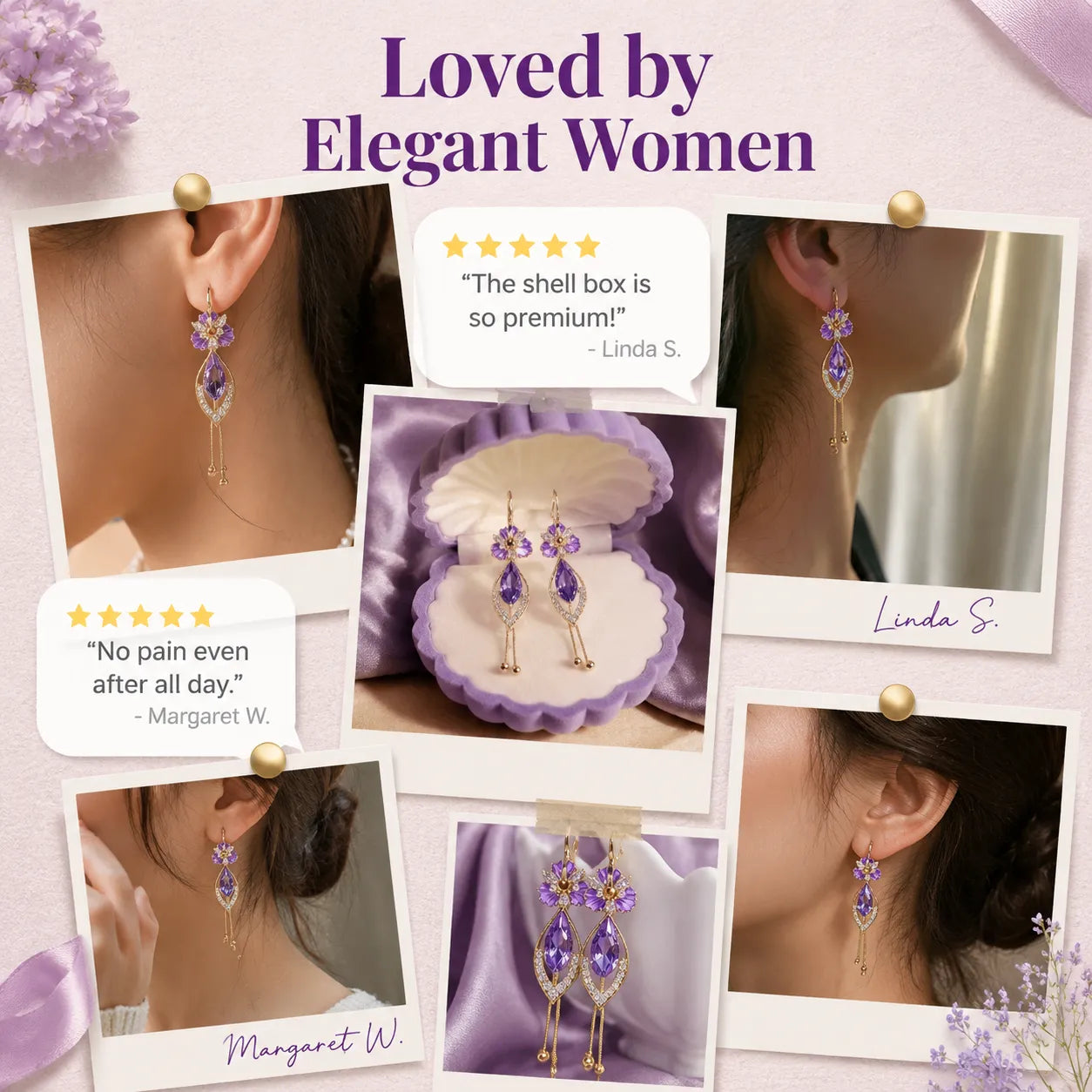 Elegant Purple Moissanite Flower & Tassel Drop Earrings for Women - Lightweight & Hypoallergenic-Last Day Sale-90% OFF🔥