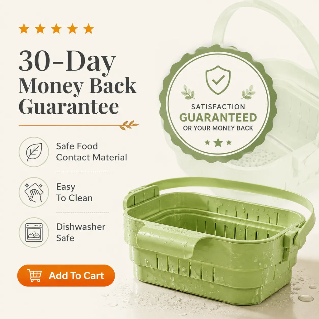 AA Foldable Hanging Kitchen Sink Drain Basket, Stainless Steel Kitchen Accessories - Hands-Free Hygienic Design, High-Efficiency Anti-Clog System, Tool-Free Installation