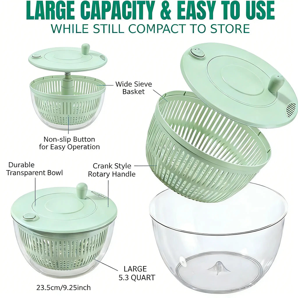 🔥50% OFF Last Day Sale  3-in-1 Salad Spinner, Large Vegetable Washer with Strainer, Slicer and 5.3QT Salad Bowl