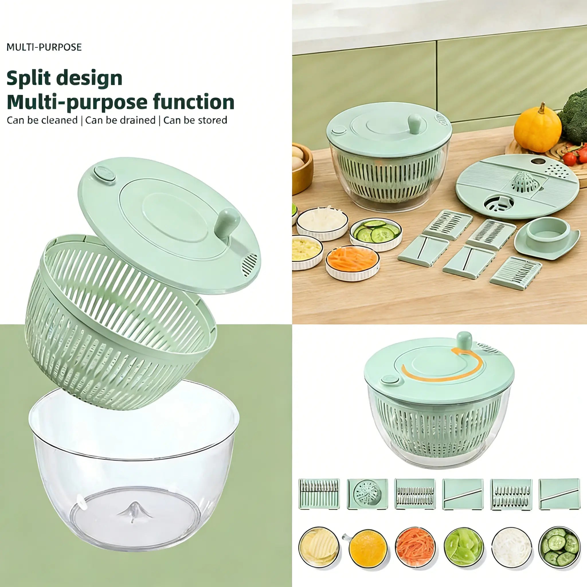 🔥50% OFF Last Day Sale  3-in-1 Salad Spinner, Large Vegetable Washer with Strainer, Slicer and 5.3QT Salad Bowl
