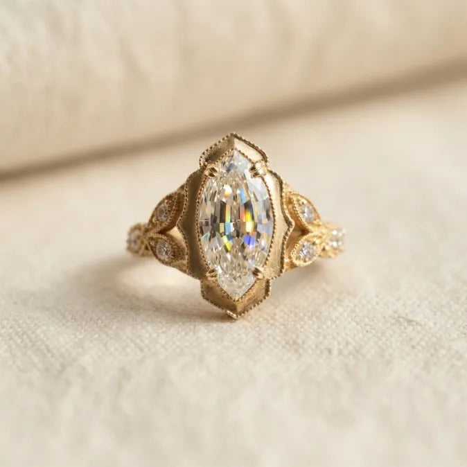 🔥 LAST DAY — 90% OFF 🔥 Vintage 2.57ct Marquise Step Cut Heirloom Engagement Ring in 18K Gold