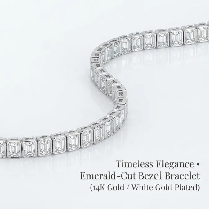 🔥 LAST DAY — 90% OFF 🔥Emerald-Cut Bezel Tennis Bracelet | 14K Gold Plated, Waterproof & Tarnish-Free Everyday Luxury
