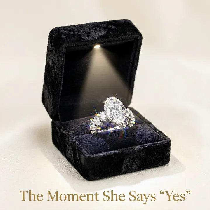 Timeless Oval Moissanite Upgrade Ring with Hidden Halo & Eternity Band