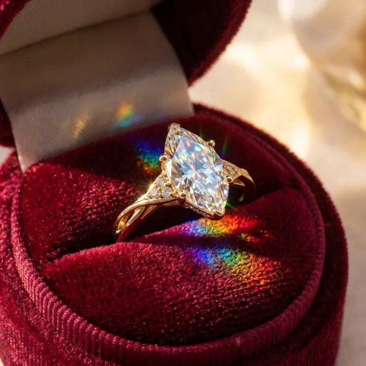 Fairy-Tale Marquise Cut Moissanite Ring | Elegant Twisted Vine Engagement Ring for Women | E Color VVS1 Sparkle