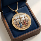 Crucifixion & Resurrection Dual-Sided Faith Pendant – Antique Gold Religious Memorial Necklace with Gift Box