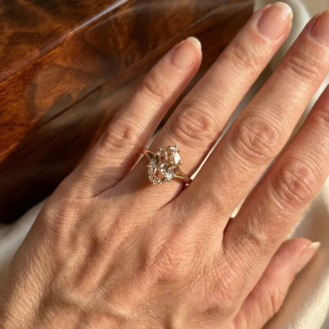 3.0ct Vintage Champagne Oval Ring with Floral Basket & Hidden Diamond