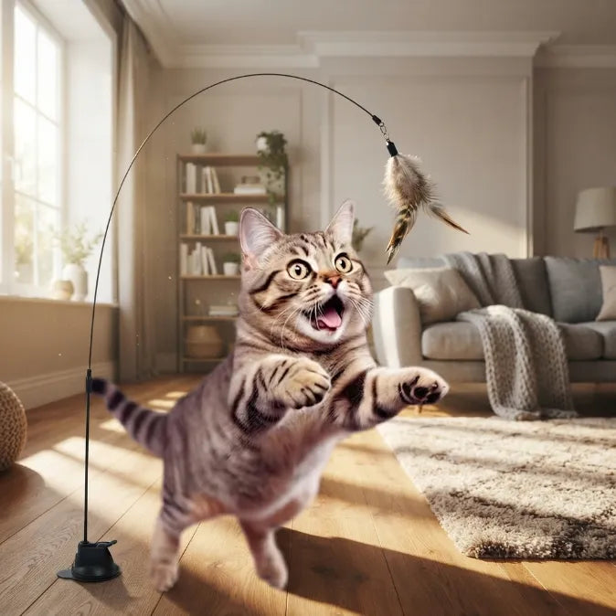Interactive Suction Cup Flying Bird Cat Toy – 10-in-1 Hands-Free Feather Wand for Indoor Cats