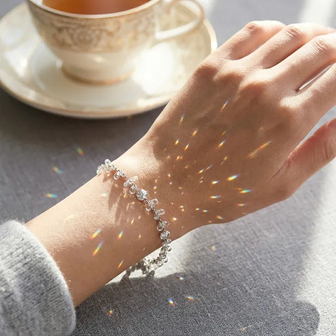 Organic Scattered Cluster Tennis Bracelet – 14K White Gold Plated Silver Vine Bracelet for Women