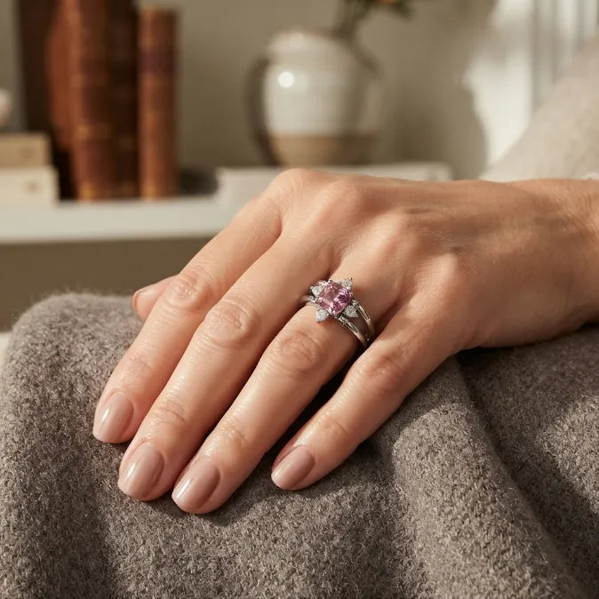 🔥 LAST DAY — 90% OFF 🔥 Reversible Pink Gemstone & Diamond Magic Cube Statement Ring | 18K White Gold Plated Luxury Jewelry for Women