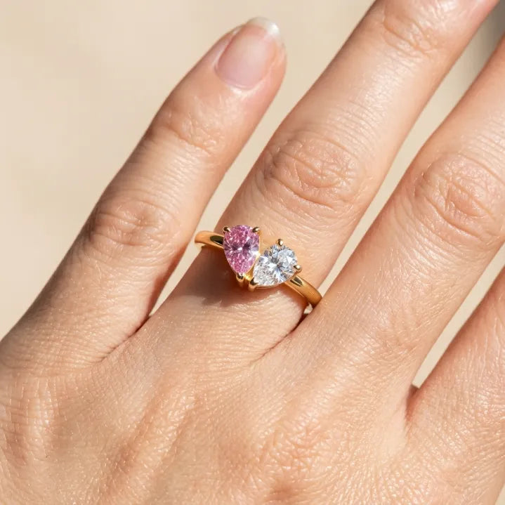 Veria Ring - 18K Gold Two-Birthstone Heart Ring