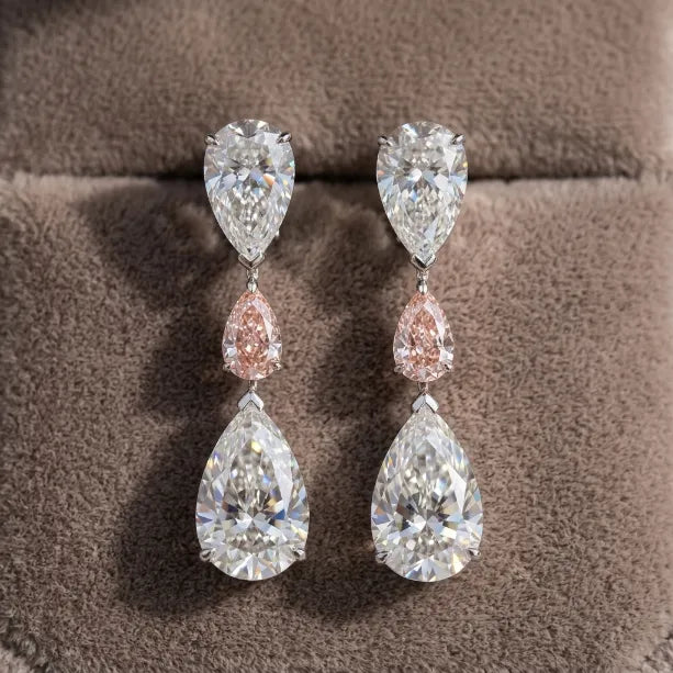 18K White Gold Pear-Cut Diamond Earrings with 1ct Rare Pink Diamond | GIA Certified