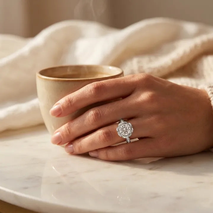 Exquisite Handcrafted Lotus VVS Moissanite Ring in 18K Gold Vermeil