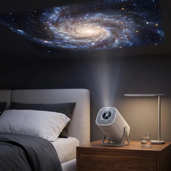 Smart 180° Rotatable HD Projector for Ceiling – WiFi 6 & Bluetooth, Auto Keystone, 4K Support for Home & Bedtime Reading