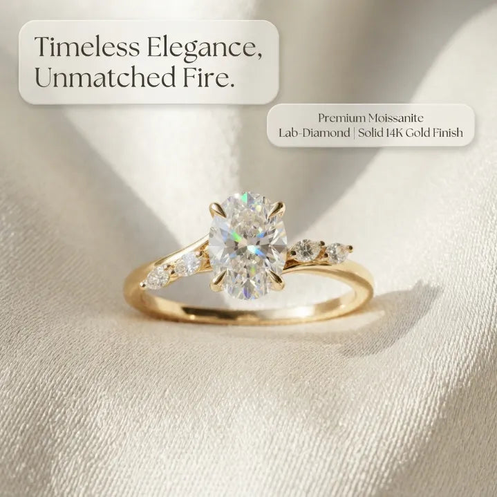 2.5 CT Oval Cut Moissanite Engagement Ring — Flora Twist Band, 14K Gold Finish (Everyday Luxury)
