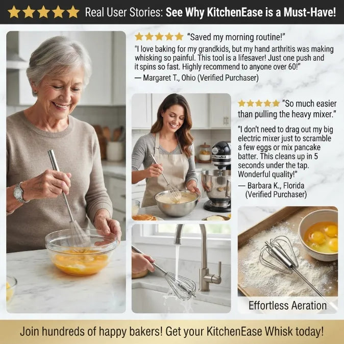 The Effortless Semi-Automatic Whisk™ | 360° Rotating Hand Push Blender & Frother for Baking, Coffee & Eggs