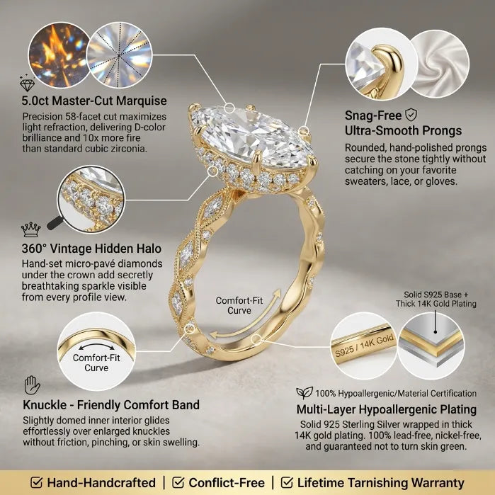 Timeless Marquise Cut Solitaire Ring | D/VVS1 Brilliant Diamond Elegance