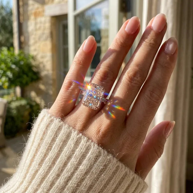 🔥 LAST DAY — 90% OFF 🔥Radiant Hidden Halo Solitaire Engagement Ring | Radiant Cut Luxury Diamond Ring in 14K Gold