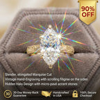 The Empress Marquise-Vintage Hand-Engraved Ring with Hidden Halo