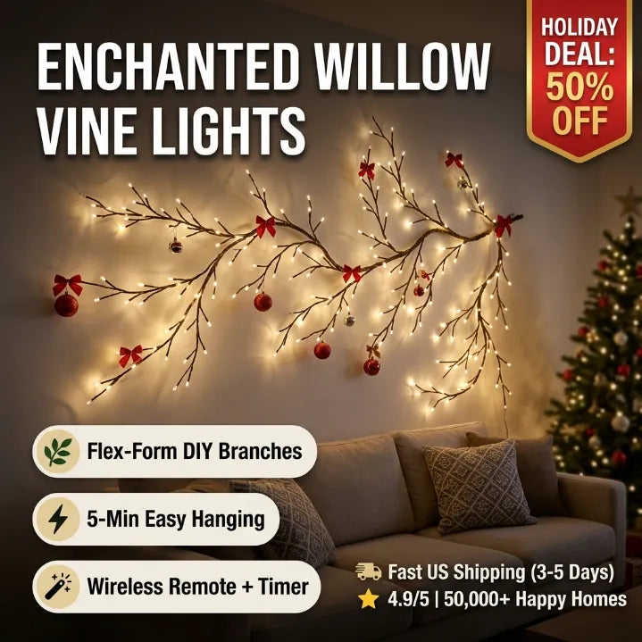 Lighted Willow Vine Wall Garland – Flexible 144 LED Tree Branch Lights with Remote & Timer for Cozy Room & Holiday Decor