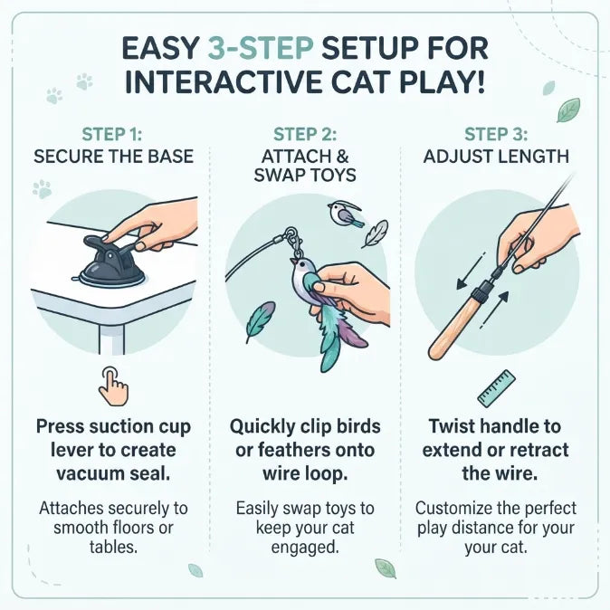 Interactive Suction Cup Flying Bird Cat Toy – 10-in-1 Hands-Free Feather Wand for Indoor Cats