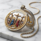 Crucifixion & Resurrection Dual-Sided Faith Pendant – Antique Gold Religious Memorial Necklace with Gift Box