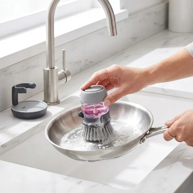 Palm Soap Dispensing Brush with Countertop Storage Caddy