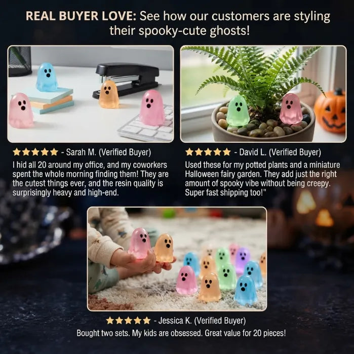 20-Piece Set of Glow-in-the-Dark Mini Ghost Figurines | Cute Halloween Desktop and Home Decor