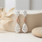 18K White Gold Pear-Cut Diamond Earrings with 1ct Rare Pink Diamond | GIA Certified