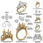 Grand Marquise & Double Heart Statement Ring — Handcrafted Vintage Floral Engraving & V-Claw Protection