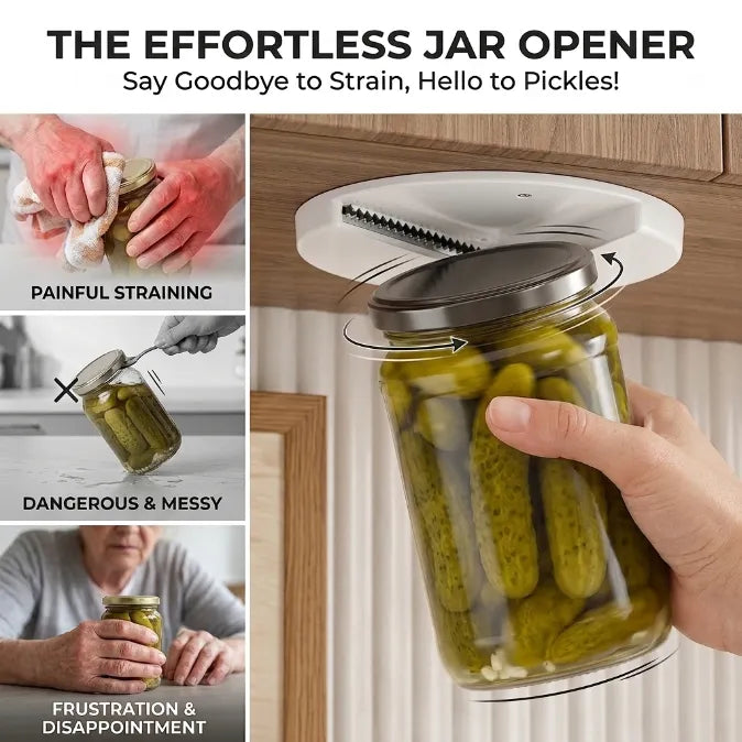 Under-Cabinet Jar Opener - Effortless 1-Second Lid Remover for Weak Hands & Arthritis (Concealed Space-Saving Design)