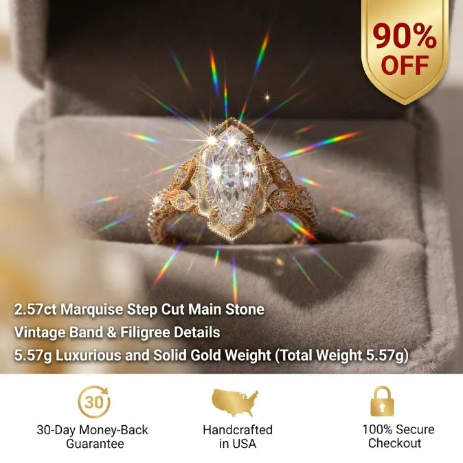 🔥 LAST DAY — 90% OFF 🔥 Vintage 2.57ct Marquise Step Cut Heirloom Engagement Ring in 18K Gold