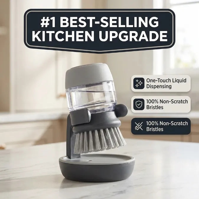 Palm Soap Dispensing Brush with Countertop Storage Caddy