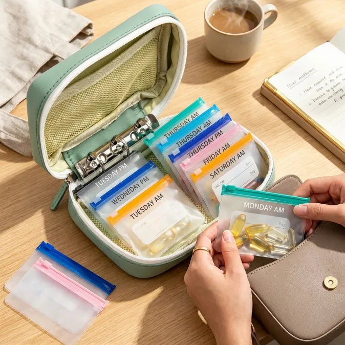 Waterproof Travel Pill & Vitamin Organizer Set --Your Daily Wellness Companion, Wherever Life Takes You