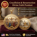 Crucifixion & Resurrection Dual-Sided Faith Pendant – Antique Gold Religious Memorial Necklace with Gift Box