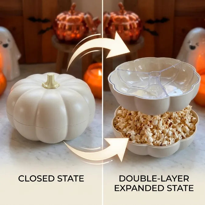 Multi-Functional Double-Layer Pumpkin Snack Container – Keeps Treats Separated & Fresh for Movie Nights
