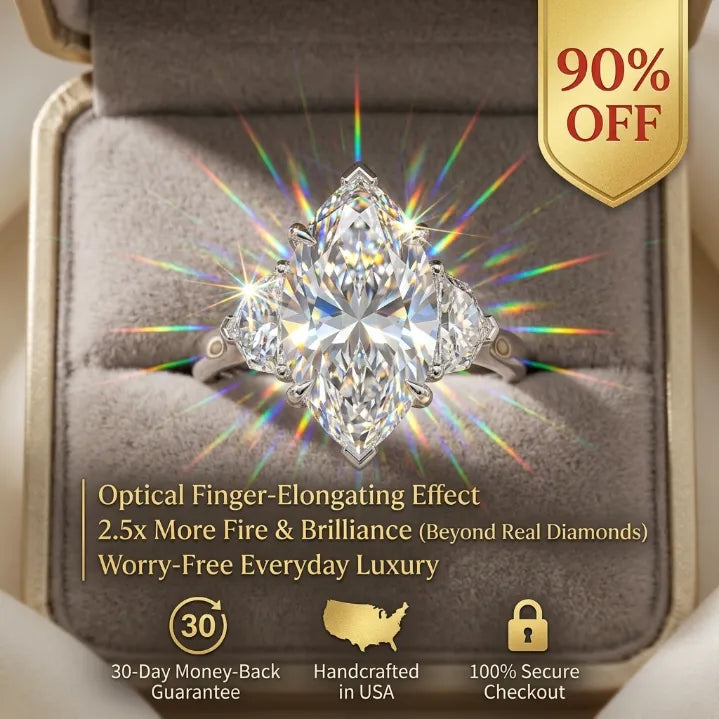 Marquise Cut Three-Stone Moissanite Ring – Effortless Elegance & Comfort Fit