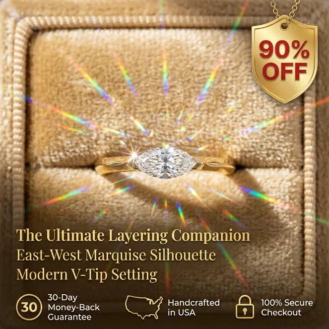 Modern V-Tip Marquise Accent Ring | Stackable Pinky & Wedding Band Companion