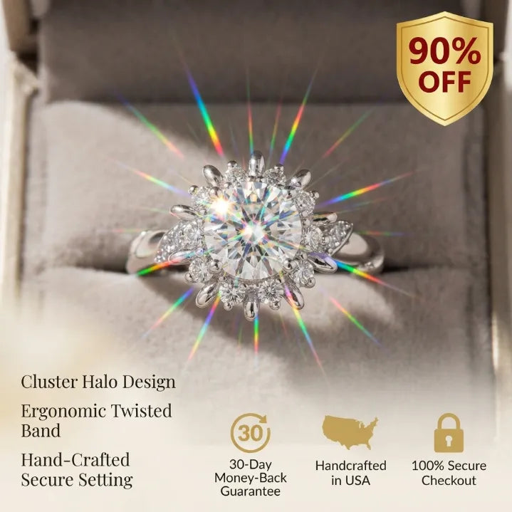 Handcrafted Vine Halo Moissanite Ring – 2.65 Refractive Index Sparkle, Hypoallergenic Comfort Fit