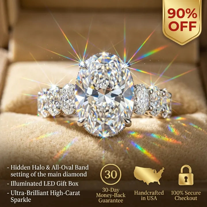 Timeless Oval Moissanite Upgrade Ring with Hidden Halo & Eternity Band