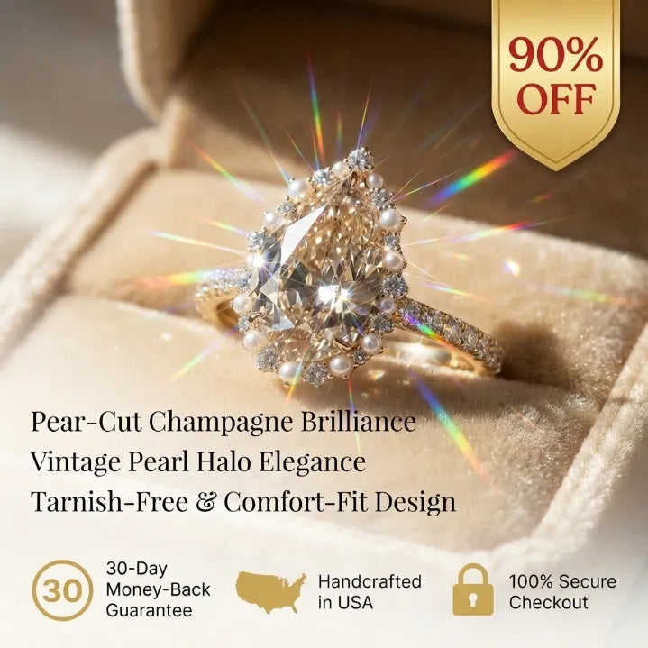 The Royal Champagne Pear-Cut Statement Ring | Double Halo Cocktail Ring