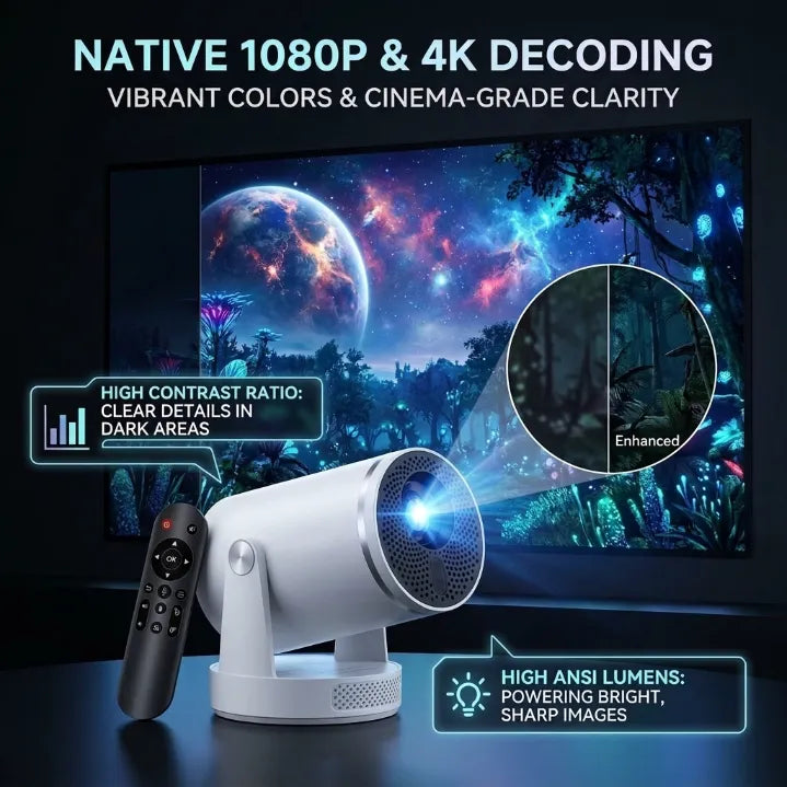Halloween Edition Smart 1080P Mini Projector | 220° Rotatable Auto-Focus Outdoor & Window Movie Theater for Bedroom, Camping & Parties