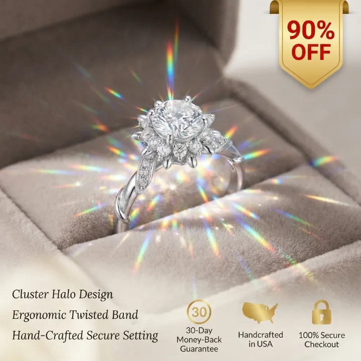Handcrafted Vine Halo Moissanite Ring – 2.65 Refractive Index Sparkle, Hypoallergenic Comfort Fit