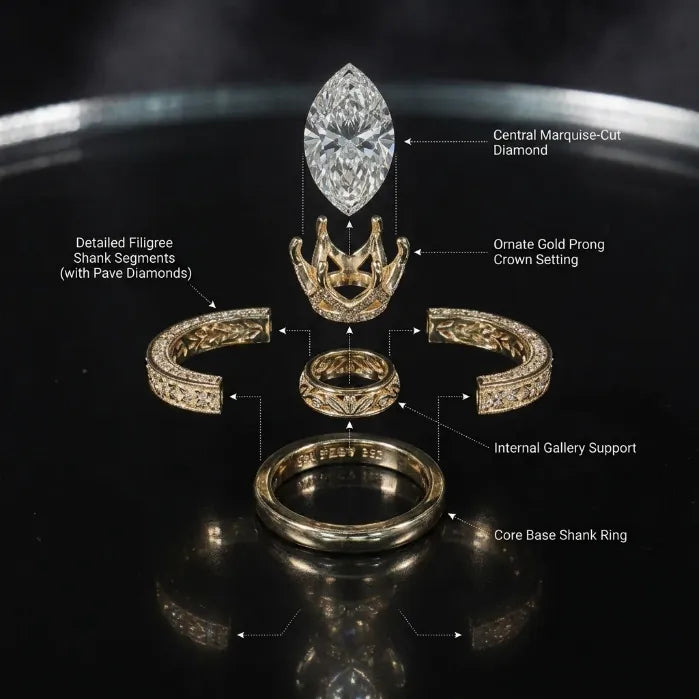 The Empress Marquise Silhouette Ring — Finger-Lengthening 4mm Comfort Band