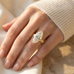 The Empress Marquise-Vintage Hand-Engraved Ring with Hidden Halo