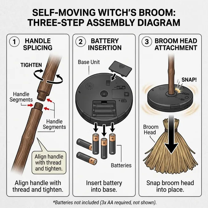 Animated Floating Witch Broomstick – Sound-Activated Dancing Halloween Broom with Smart Obstacle Avoidance