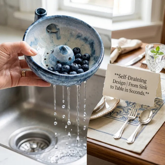 Vortex Self-Rinsing Ceramic Berry Bowl | 2-in-1 Fruit Washer & Serving Strainer