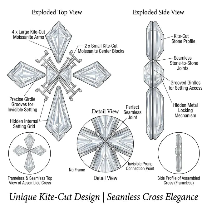 Kite-Cut Moissanite Cross Necklace | VVS1 Diamond Brilliance 925 Sterling Silver